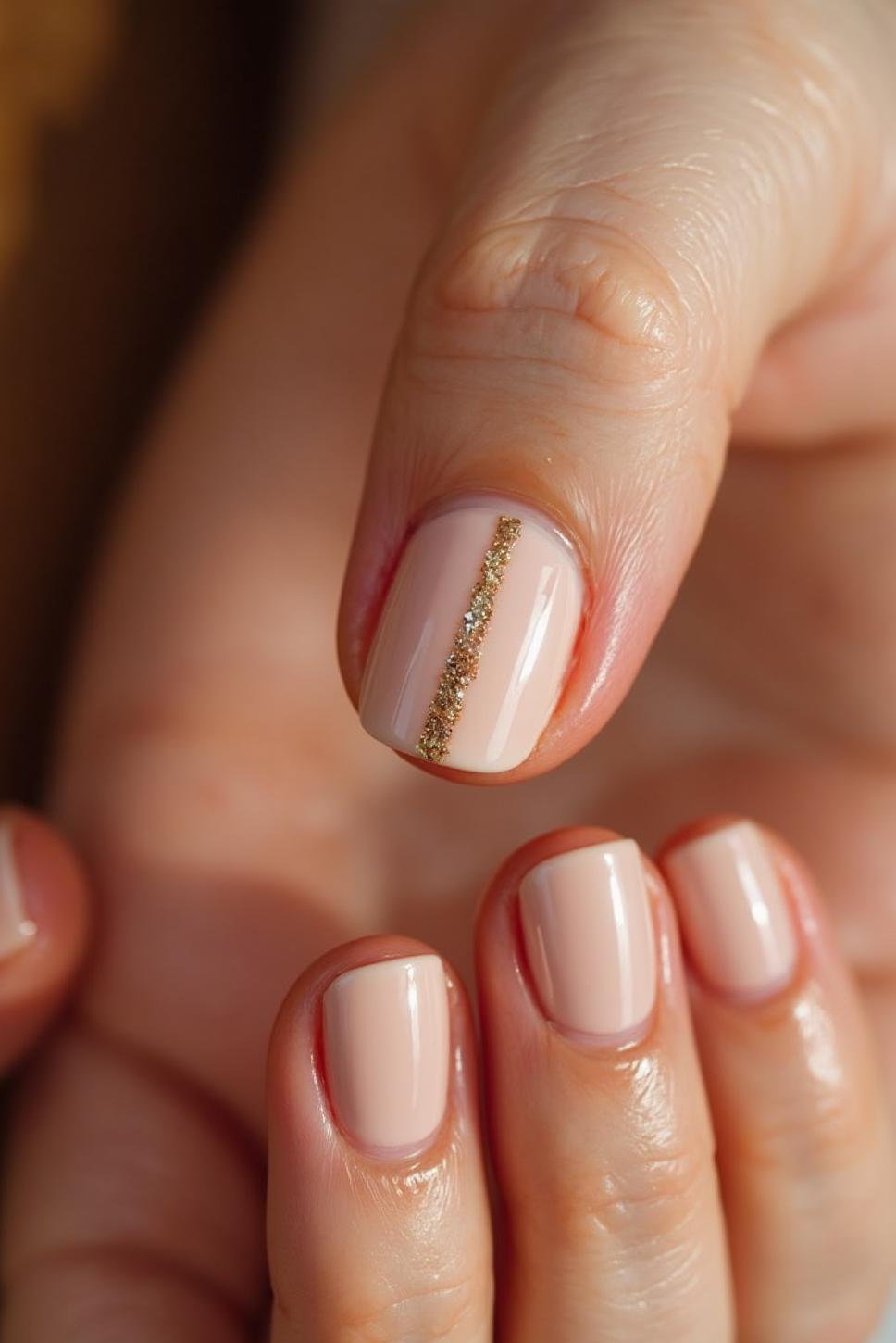 Elegant Manicure: Simple Gold Glitter Short Nails