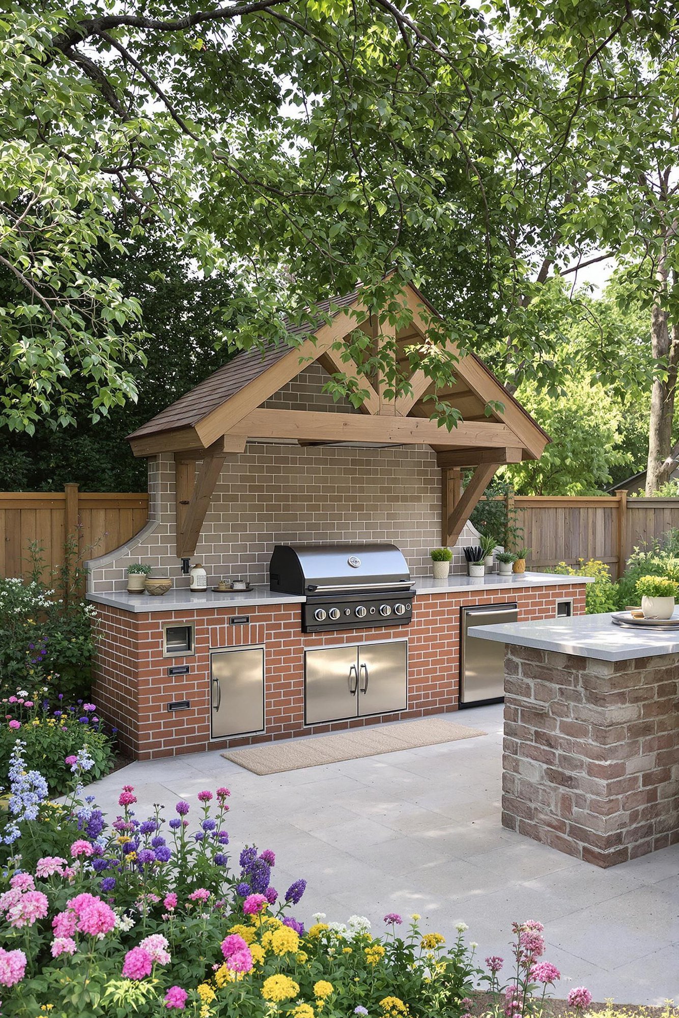 Outdoor entertaining area - Rustic Farmhouse Backyard Kitchen & Dining Area - Rustic farmhouse backyard kitchen – pure charm! Wildflowers...