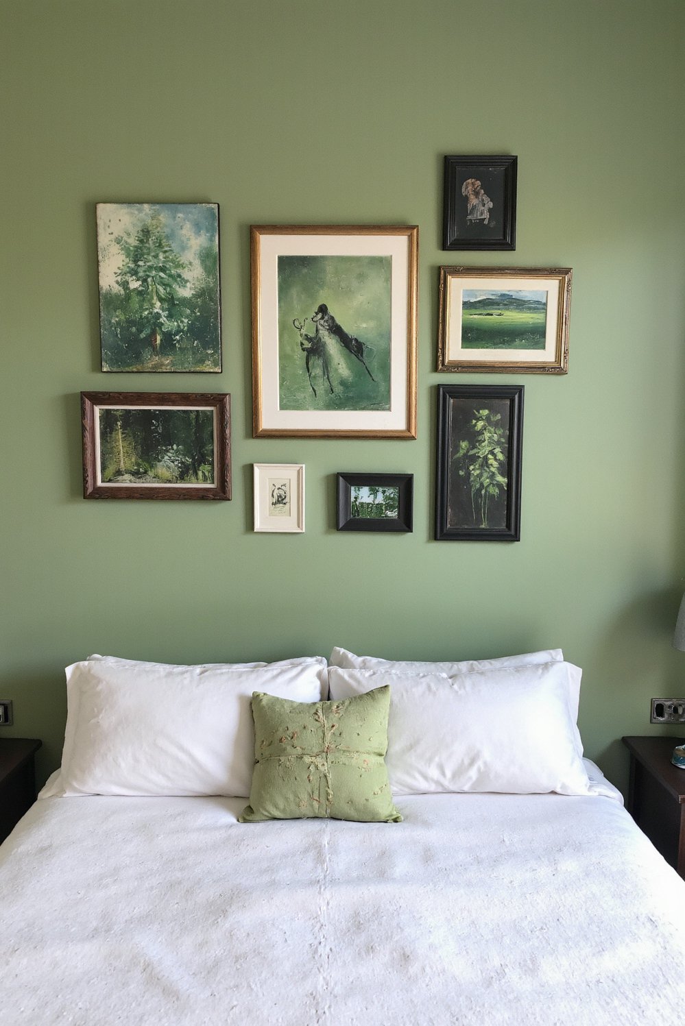 green bedroom ideas - Green Gallery Wall Bedroom: Minimalist Green Bedroom Ideas - Green gallery wall bedroom ideas. This minimalist bedroom...