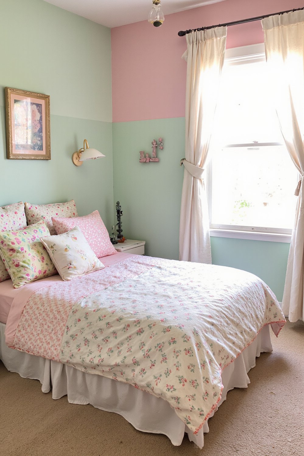 Modern Farmhouse Color Palette - Pastel Farmhouse Bedroom: Pink, Mint & White - Modern farmhouse kids' room: Soft blush pink, mint...