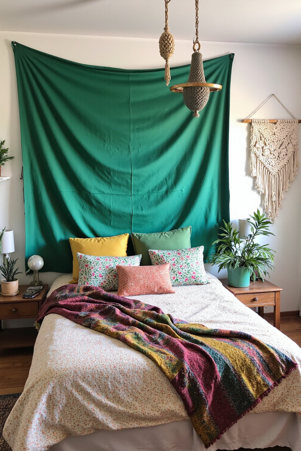 green bedroom ideas - Bohemian Emerald Green Bedroom with Vibrant Decor - Bohemian bedroom inspiration! This vibrant space features an...