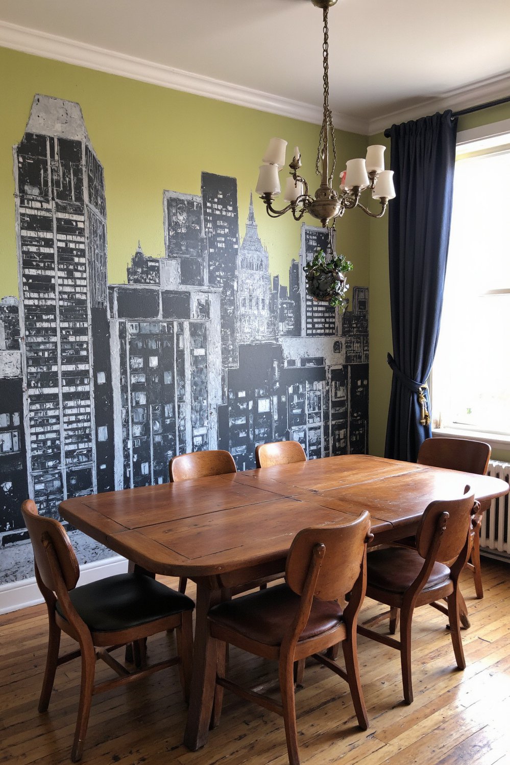 dining room wall decor - Dramatic Cityscape Mural: Dining Room Wall Decor - Dramatic dining room wall decor: large-scale cityscape mural....