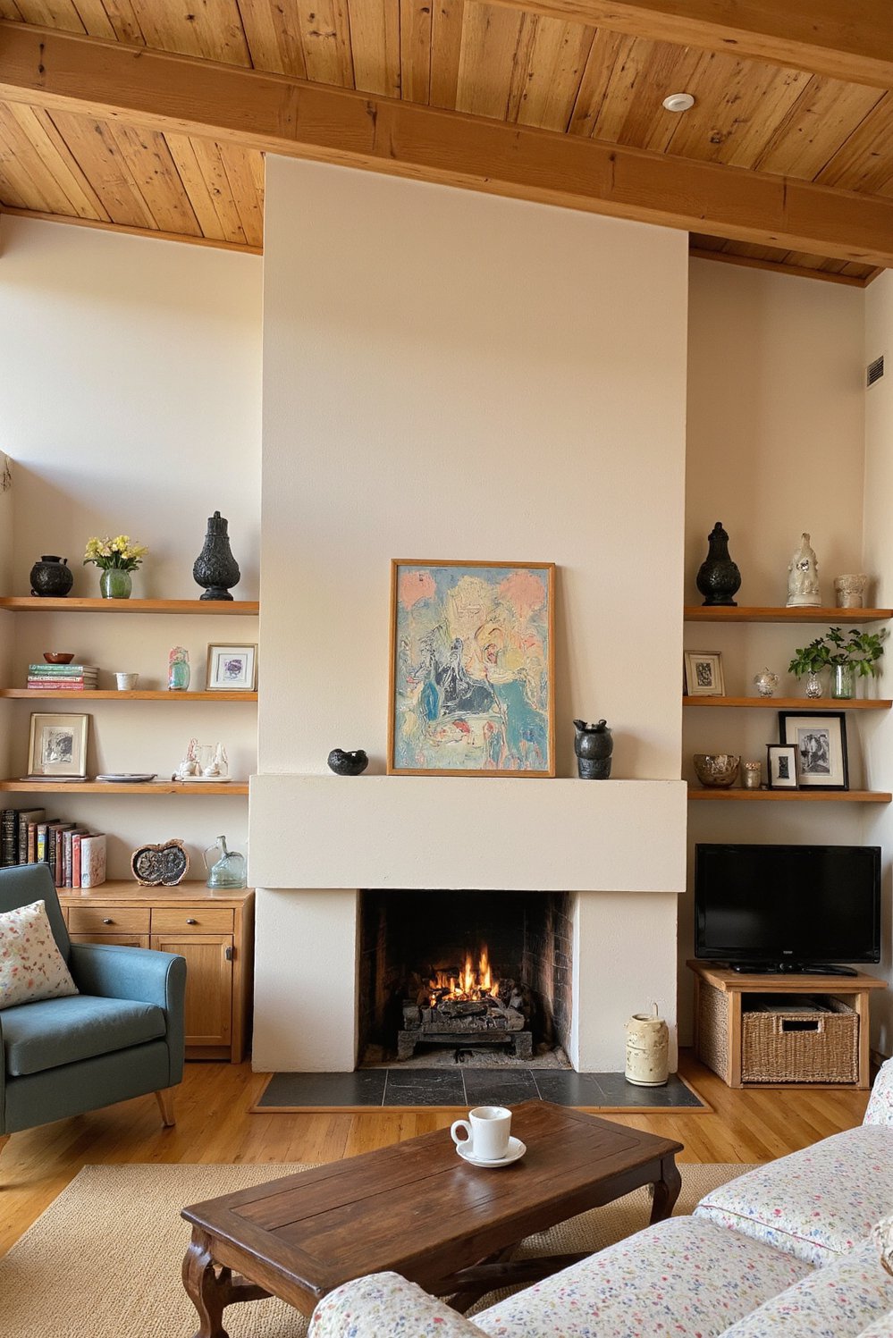 Japanese style living rooms - Cozy Japanese Living Room with Fireplace - Cozy Japanese living room with a fireplace. The...