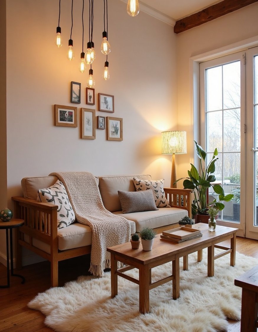 Living Room Lighting Ideas - Cozy Living Room: Warm Lighting & Textured Details - Create a cozy living room with warm lighting!...