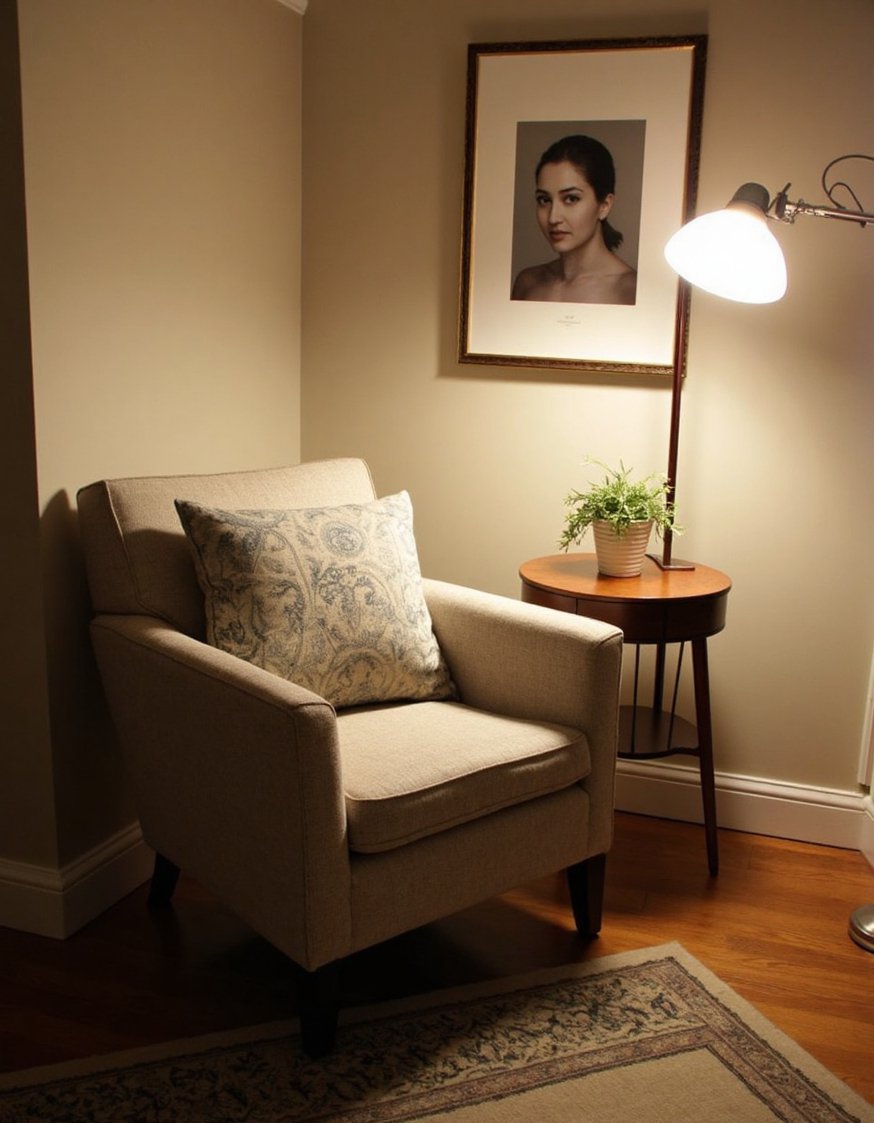 Living Room Lighting Ideas - Cozy Reading Nook with Adjustable Task Lamp - Cozy living room lighting ideas perfect for reading....