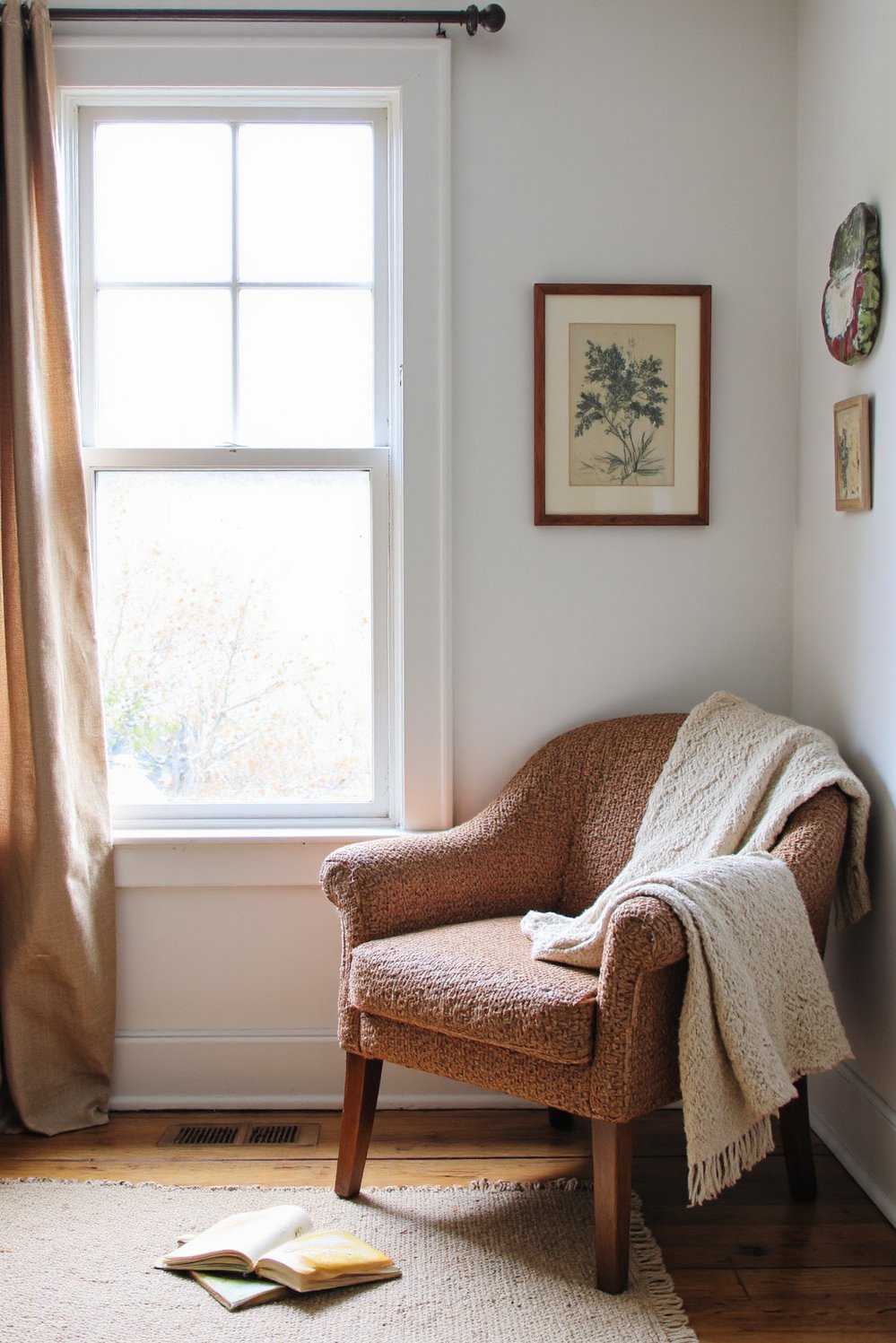 Modern Farmhouse Color Palette - Cozy Modern Farmhouse: Browns, Creams & Natural Textures - This cozy reading nook perfectly captures the essence...