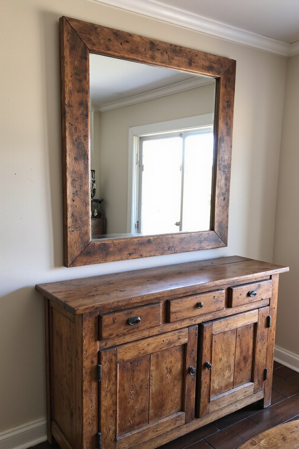 dining room wall decor - Rustic Farmhouse Dining Room Wall Decor with Mirror - Rustic farmhouse dining room wall decor: a large,...