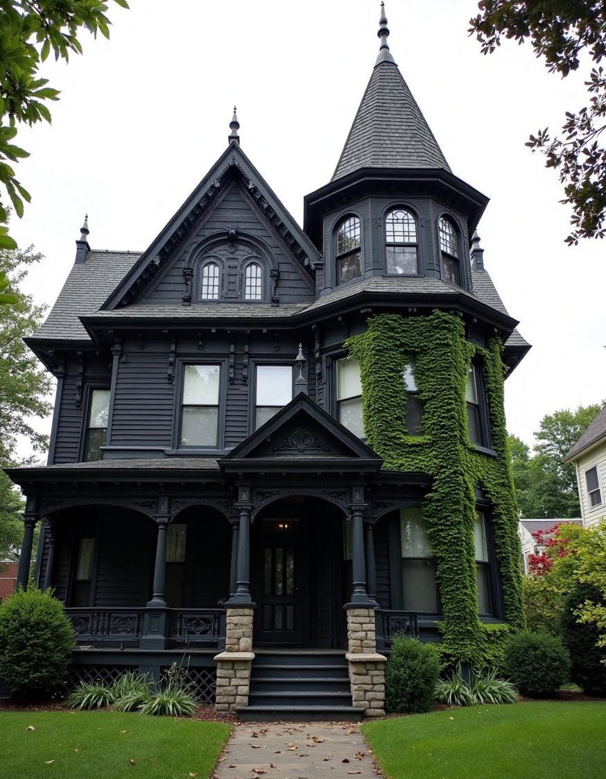Victorian homes exterior - Dark Victorian Exterior: Gothic Grandeur and Mystery - This imposing gothic Victorian home is incredibly dramatic....