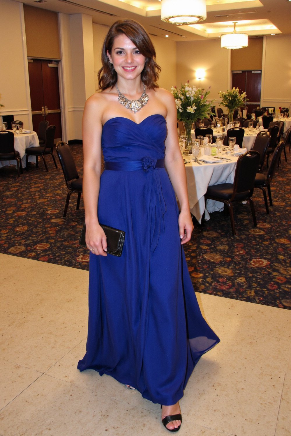 graduation outfit ideas - Elegant Graduation Gown: Jewel Tones & Statement Necklace - Elegant graduation outfit: A long, flowing chiffon gown...