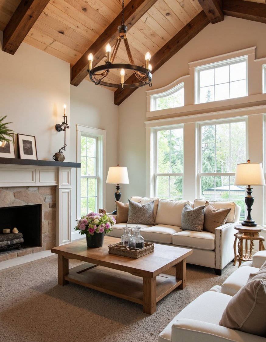 Living Room Lighting Ideas - Rustic Chandelier & Cozy Farmhouse Living Room - Farmhouse living room lighting: Rustic charm meets cozy...