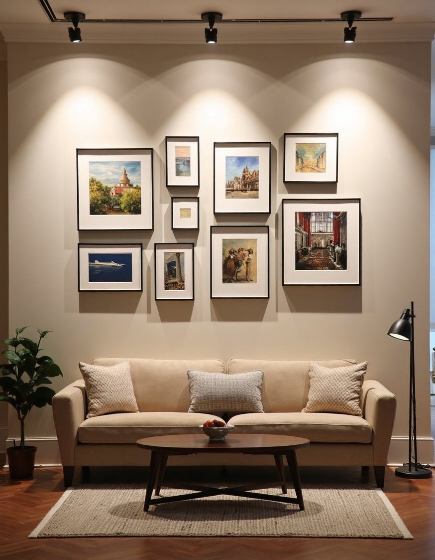 Living Room Lighting Ideas - Gallery Wall Lighting: Living Room Ambiance - Showcase your art with strategic living room lighting!...
