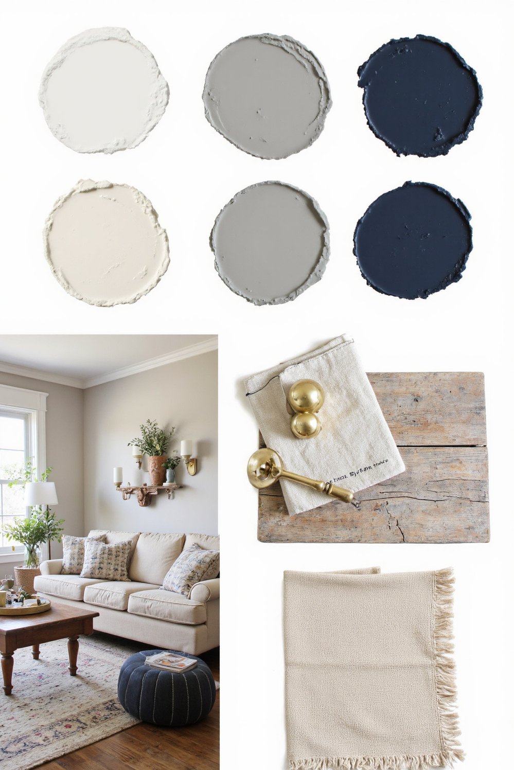 Modern Farmhouse Color Palette - Sophisticated Modern Farmhouse Paint Palette Mood Board - This mood board shows a sophisticated modern farmhouse...