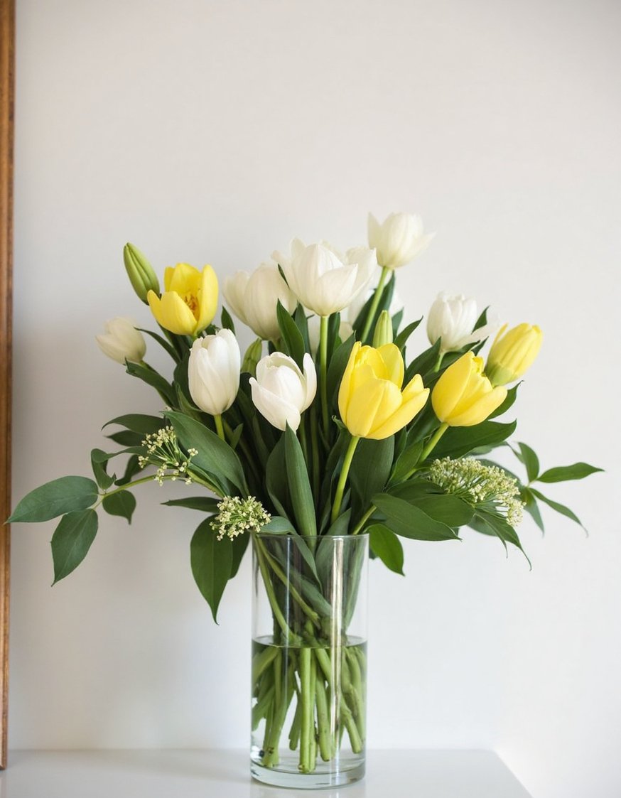 Spring mantel decor ideas - Minimalist Spring Mantel: Simple Blooms in Vase - Minimalist spring mantel decor: a few carefully chosen...