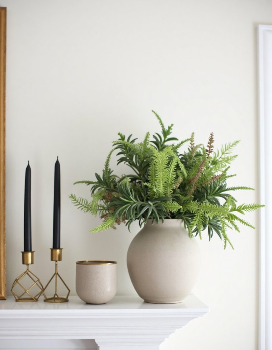 Spring mantel decor ideas - Modern Spring Mantel: Succulents & Geometric Candles - Modern spring mantel: minimalist decor. This is so...