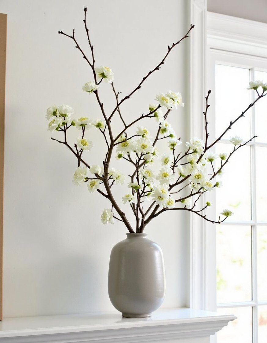 Spring mantel decor ideas - Simple Spring Mantel Decor: Branches & Blossoms - Spring mantel decor doesn't need to be fussy!...