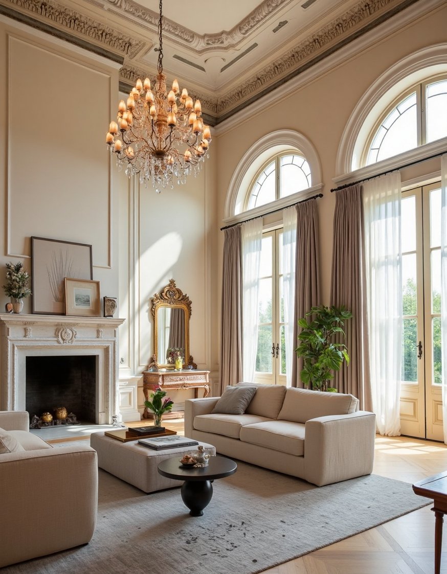 Neoclassical Interior Living Rooms - Grand Neoclassical Living Room with High Ceiling - Grand neoclassical living room with high ceilings. The...
