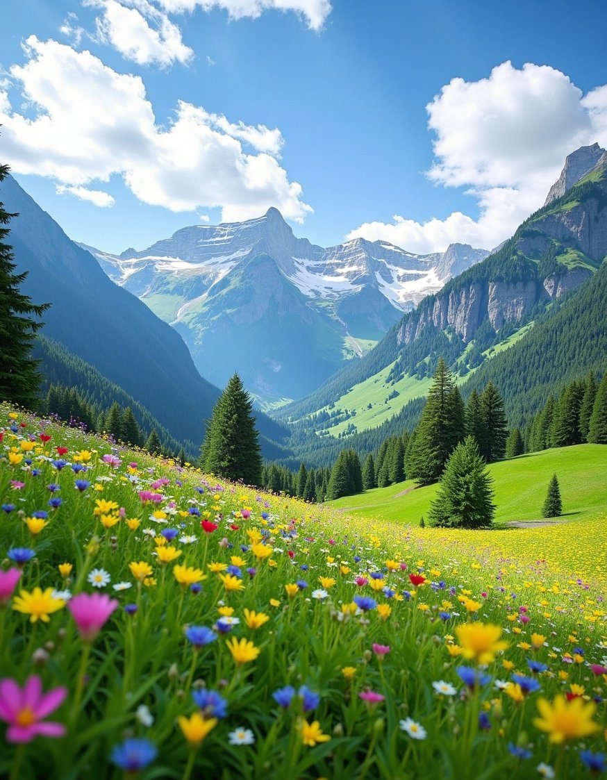 landscape photography nature - Alpine Meadow Panorama: 4k Wallpaper, Landscape Reference - Alpine meadow panorama: Wildflowers bloom in a vast...