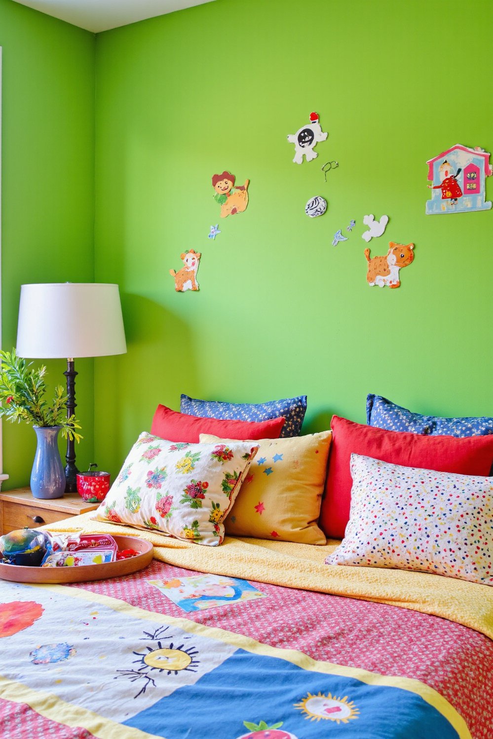 green bedroom ideas - Playful Apple Green Bedroom for Kids - Apple green accent wall! I love how this...