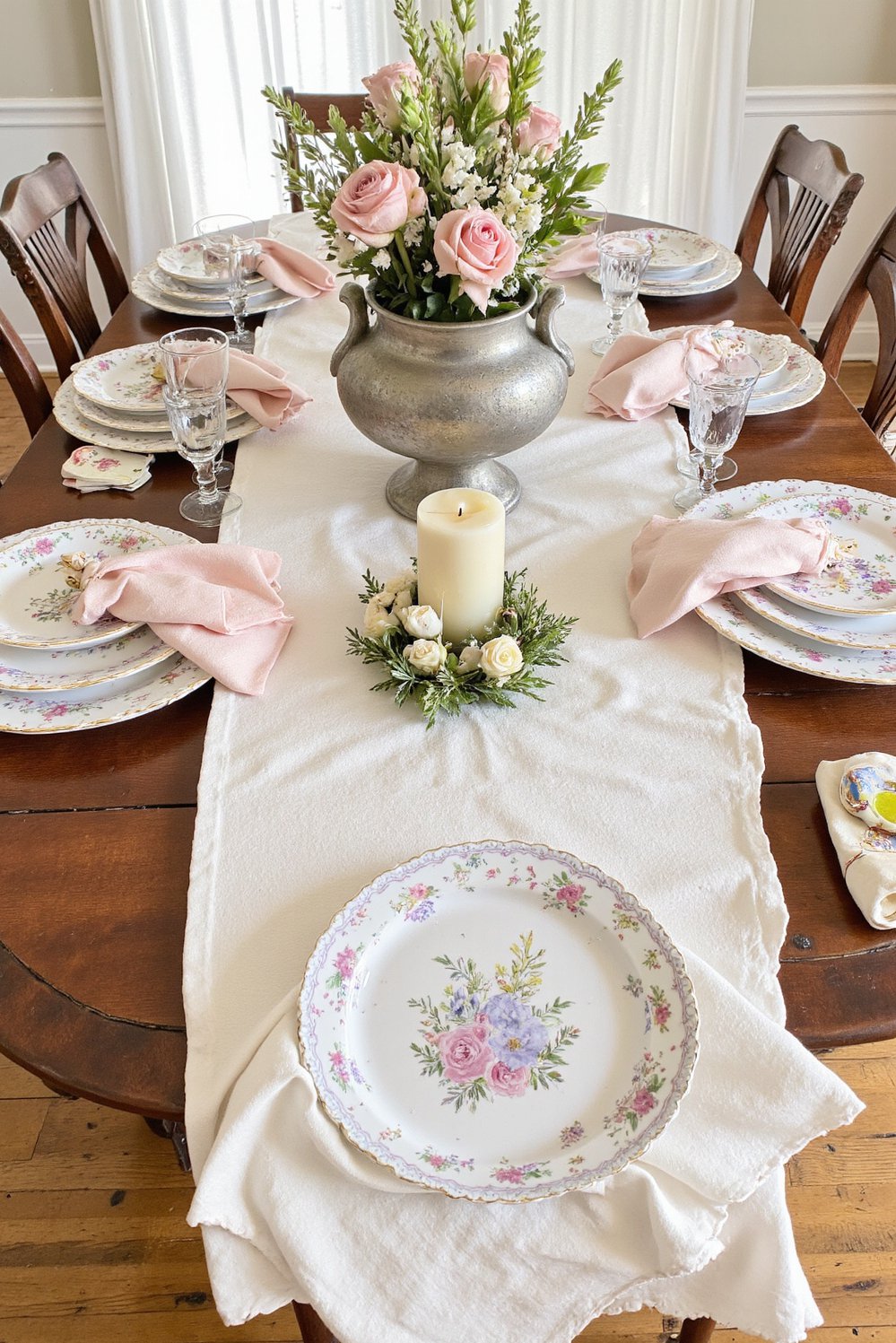 Spring Tablescapes ideas - Pastel Spring Tablescapes: Elegant Easter Dinner - Elegant Easter tablescape in muted pastels. Delicate floral...