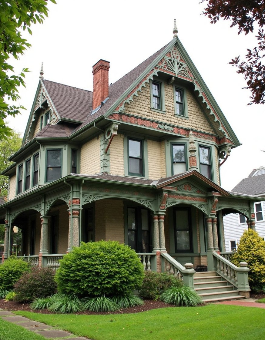 Victorian homes exterior - Muted Greens & Browns: Victorian Home Exterior - Victorian home exterior: A charming blend of muted...
