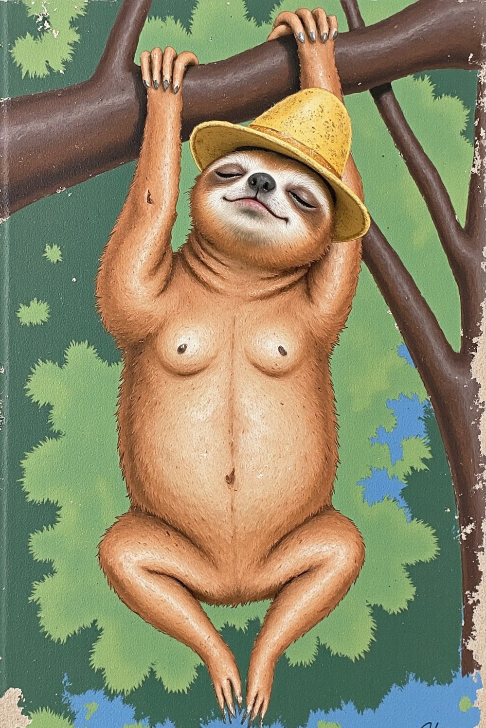 Coquette Animals Painting - Sleepy Sloth in a Sombrero, Tropical Style - This adorable sloth, in a little sombrero, hangs...
