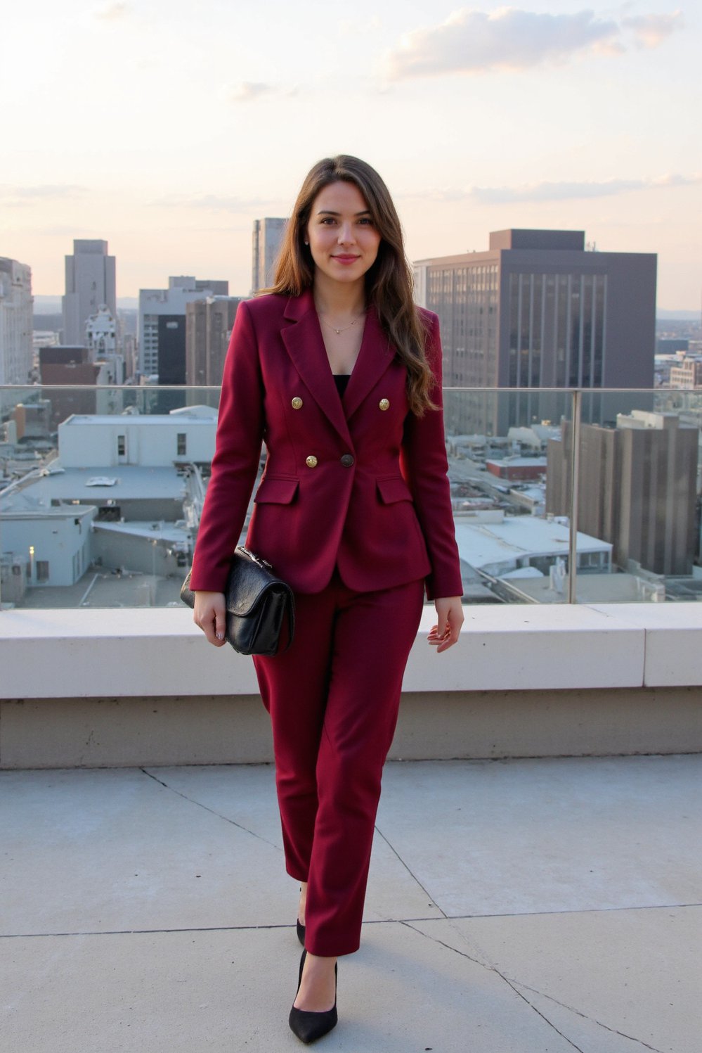 graduation outfit ideas - Burgundy Pantsuit: Chic Graduation Ceremony Outfit - Sophisticated graduation pantsuit: A burgundy pantsuit, pointed heels,...