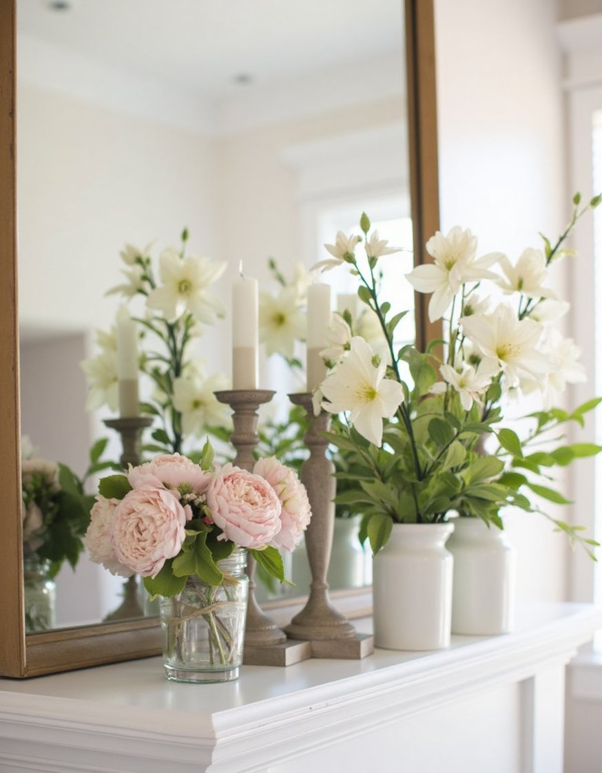 Spring mantel decor ideas - Pastel Spring Mantel Decor: Refined & Simple - Sophisticated spring mantel? Yes, please! This design uses...