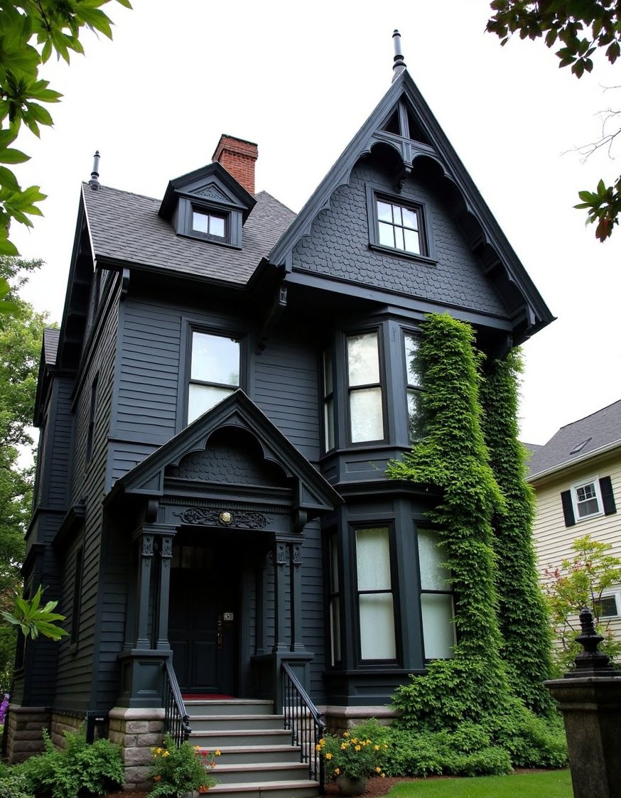 Victorian homes exterior - Charcoal Grey Goth Victorian House Exterior - This gothic Victorian home is breathtaking. I chose...