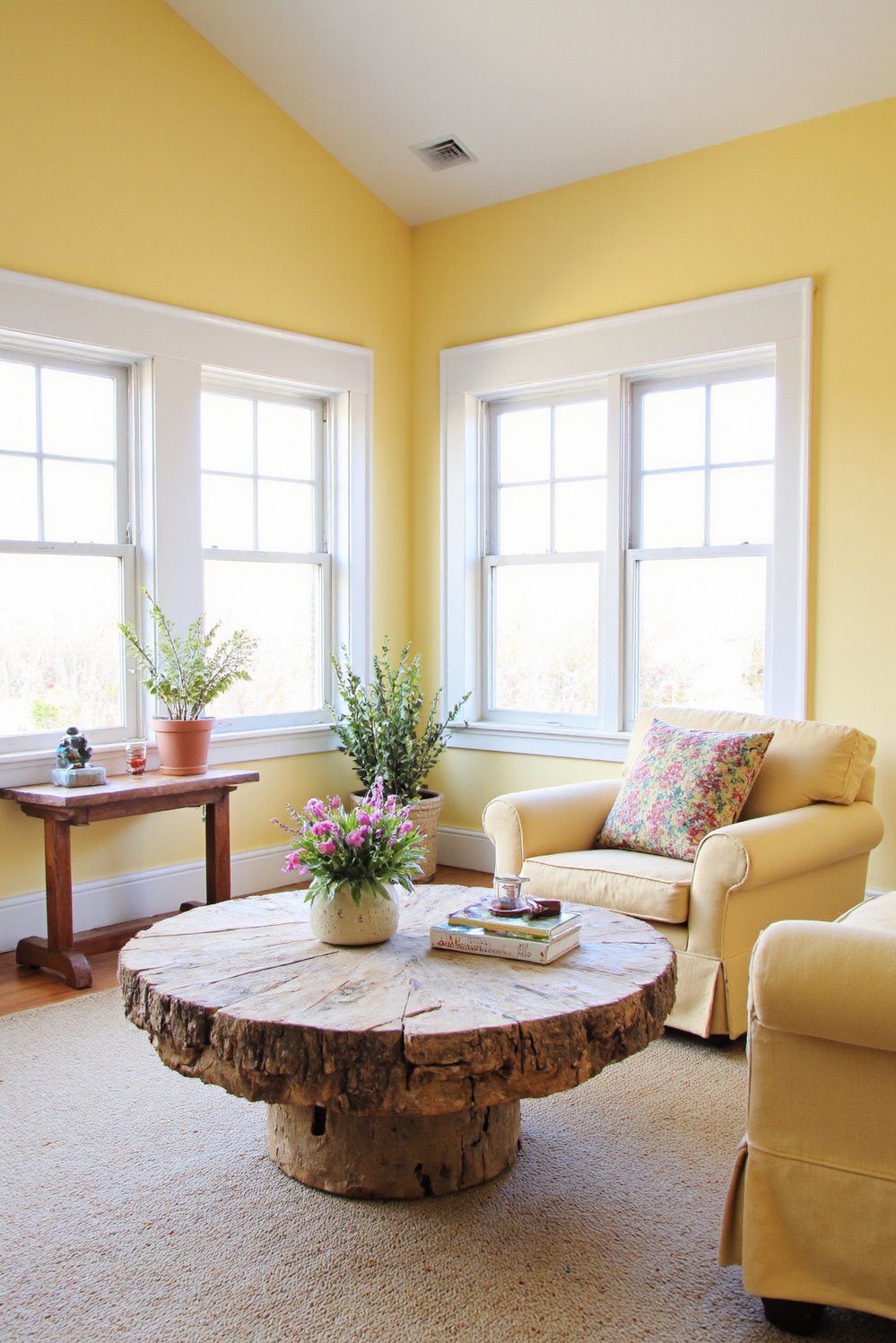 Modern Farmhouse Color Palette - Bright Modern Farmhouse Sunroom: Yellow & Cream Palette - Bright and cheerful modern farmhouse sunroom! This space...