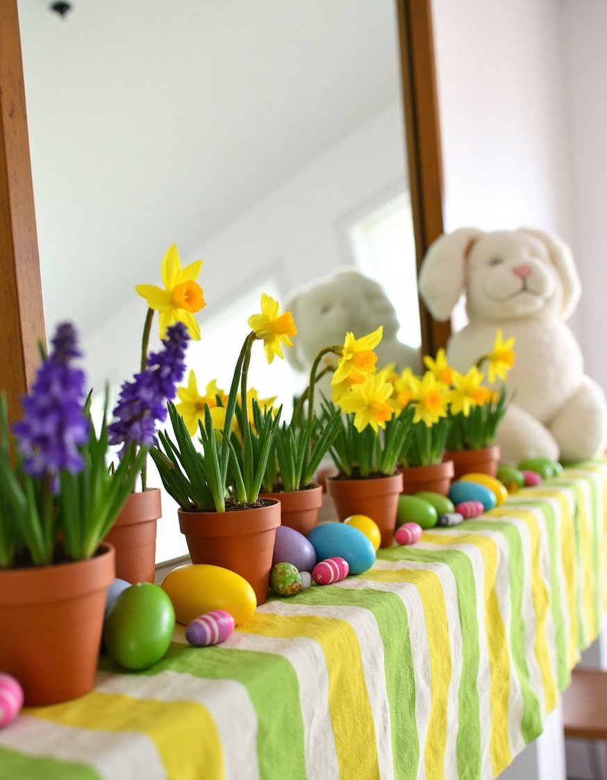 Spring mantel decor ideas - Colorful Easter Mantel Decor with Daffodils - This Easter mantel is bursting with spring color!...