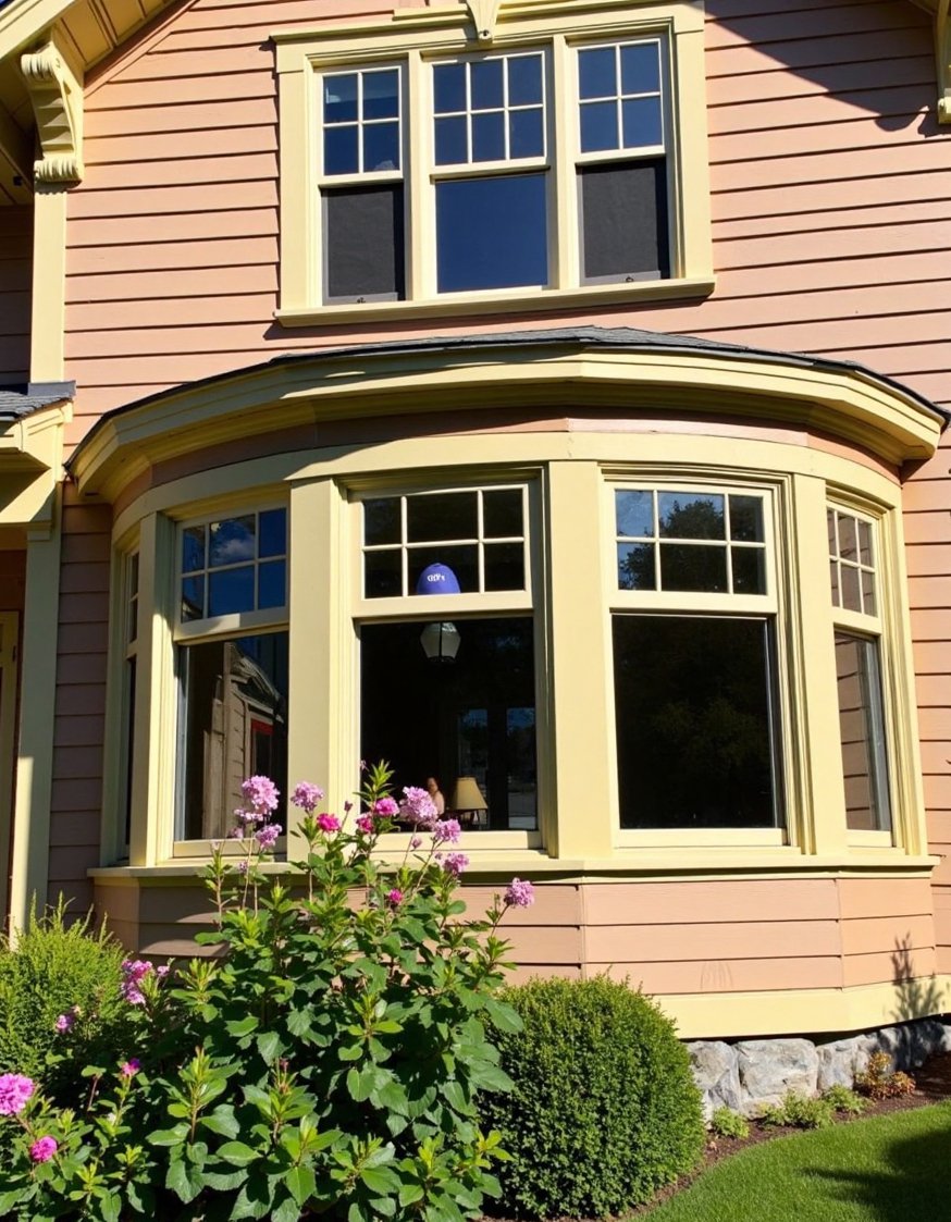 Victorian homes exterior - Tan Victorian Home Exterior with Bay Window - Victorian house exterior with a beautiful bay window....