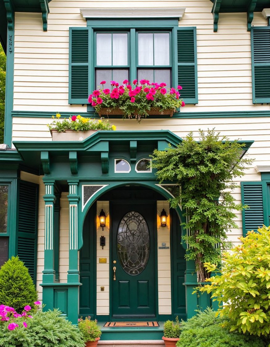 Victorian homes exterior - Cream & Green Victorian Home Exterior with Curb Appeal - Victorian home exterior: cream and forest green. I...