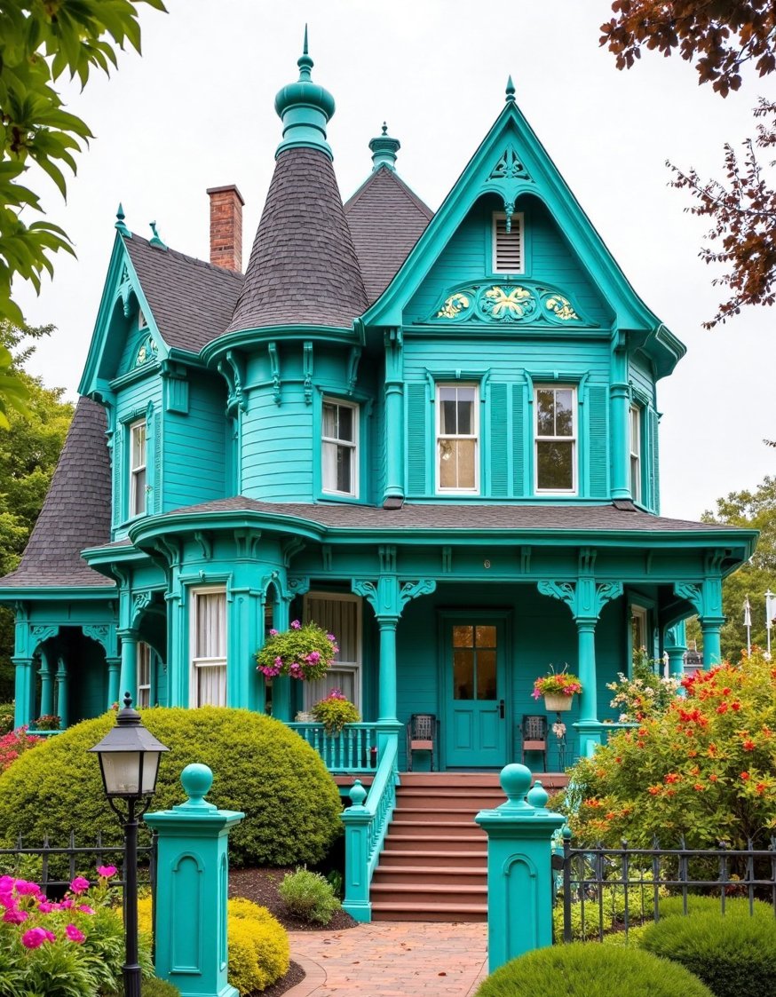Victorian homes exterior - Whimsical Turquoise Victorian Home Exterior - This cheerful turquoise Victorian home is pure whimsy!...