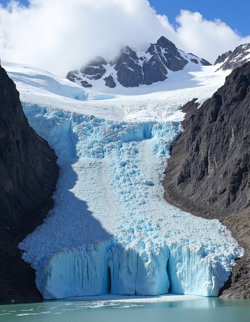 landscape photography nature - Glacier Carving: Rocky Mountains Aesthetic - A majestic glacier flows down a mountain, a...