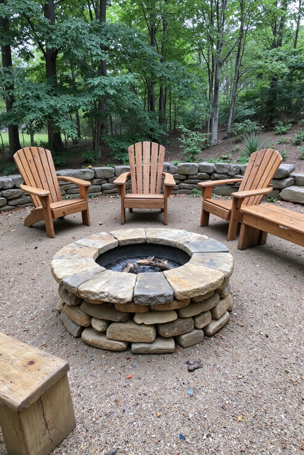 Fire pit patio ideas - Rustic Log Fire Pit with Wooden Seating Area - Create a cozy woodland retreat with this rustic...