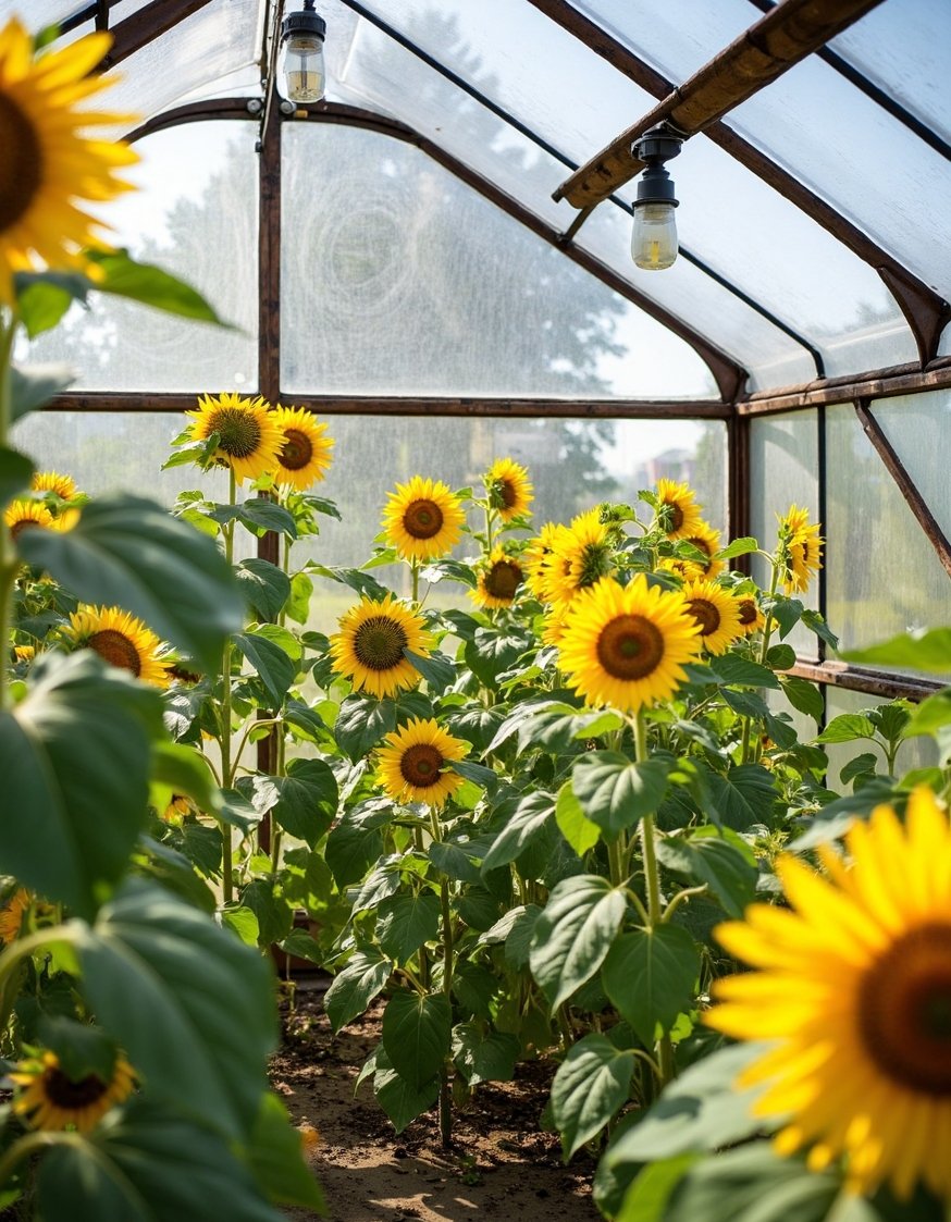 home greenhouse ideas - Sunny Backyard Greenhouse: Vibrant Greenhouse Ideas - Bright yellow sunflowers fill this sun-drenched backyard greenhouse!...