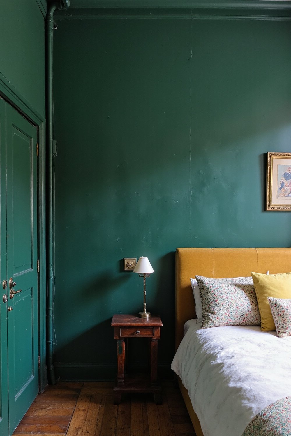 bedroom color combination ideas - Emerald Green & Gold Art Deco Bedroom - Deep emerald green walls create a sophisticated, Art...