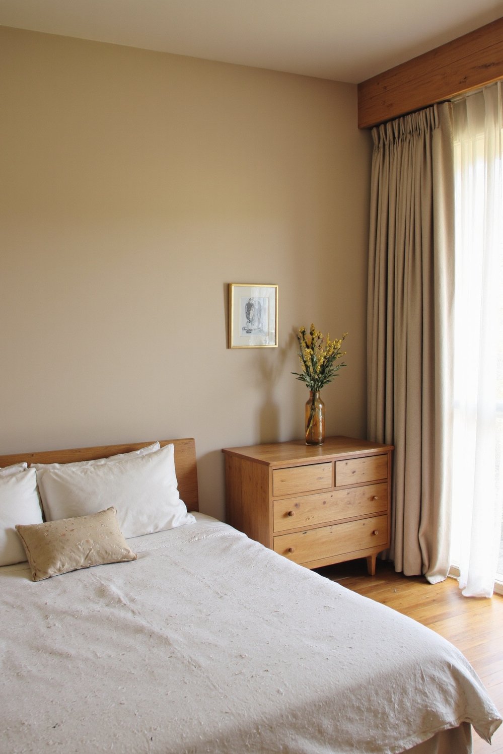 bedroom color combination ideas - Tranquil Beige & Wood Bedroom Color Palette - Create a calming Japanese-inspired bedroom. Soft beige walls...