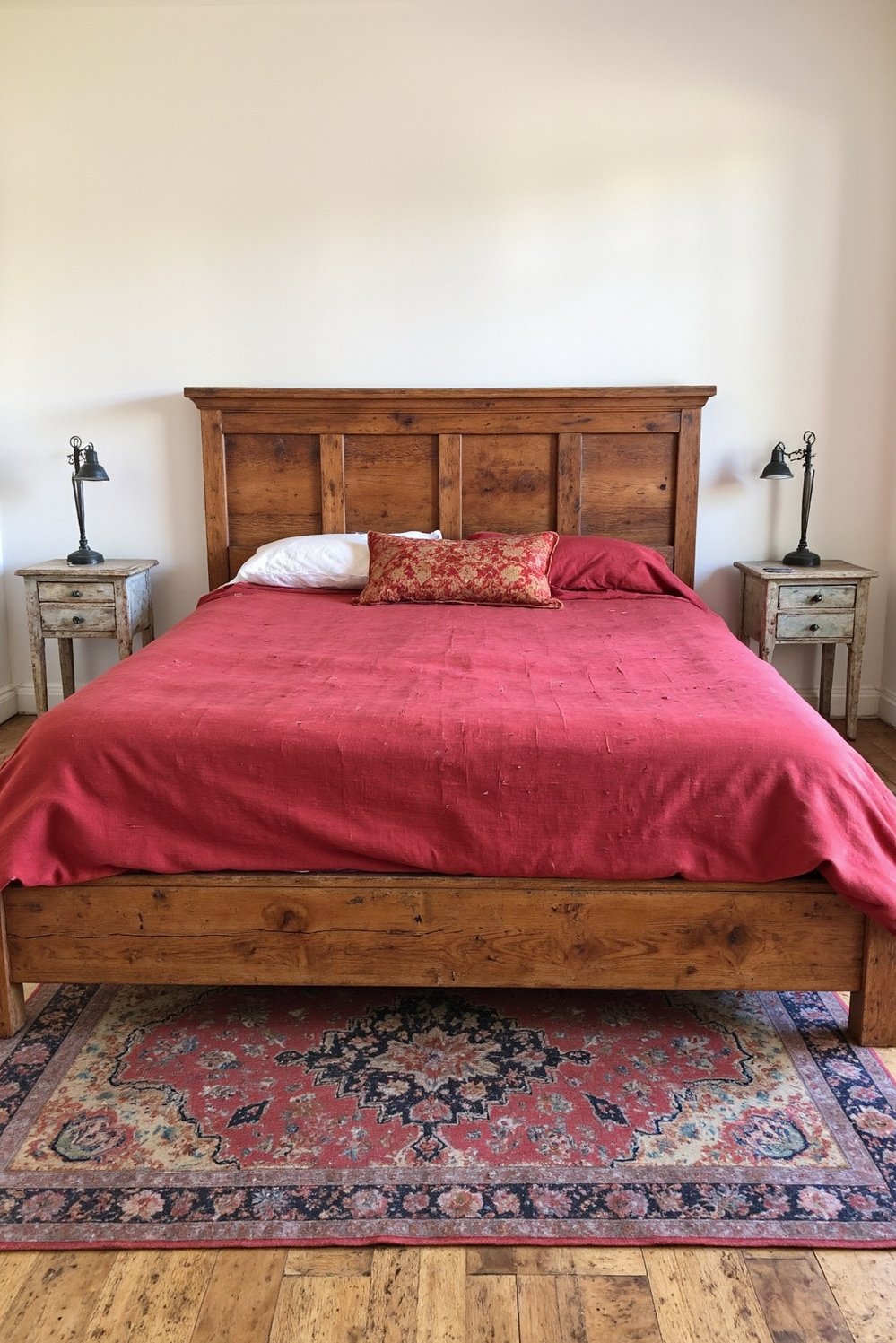 Cherry Bedroom Ideas - Rustic-Chic Red Bedroom with Cherry Wood Bed - Create a cozy, rustic-chic cherry bedroom. I love...