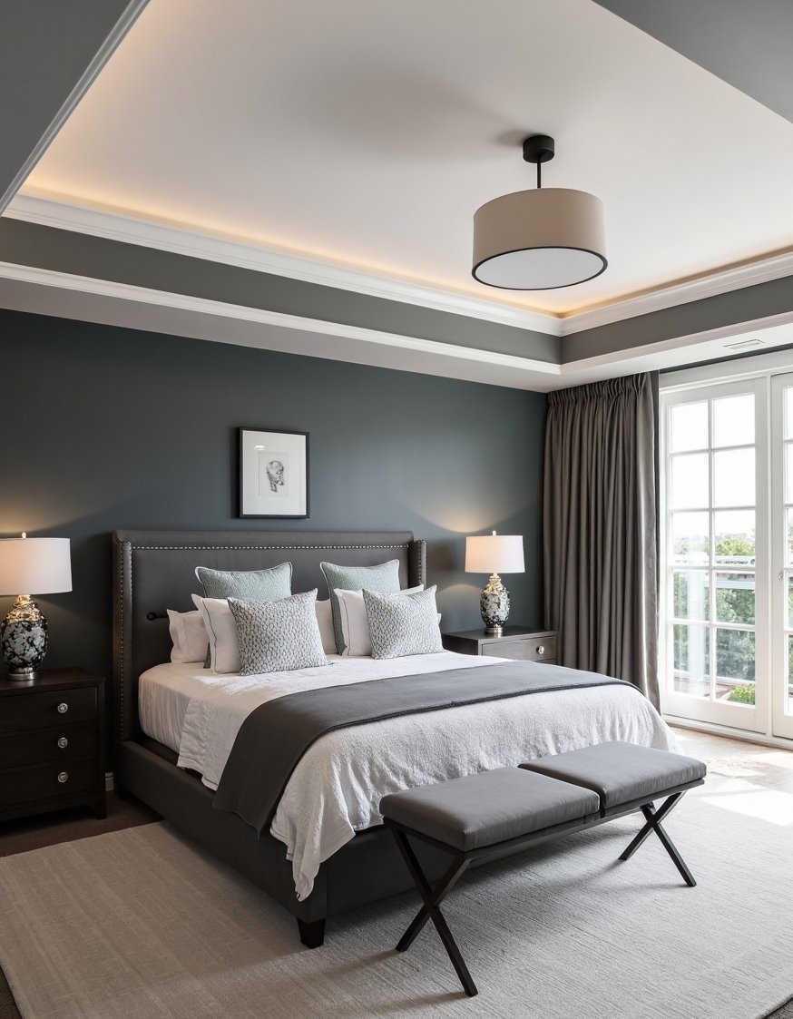 Charcoal Bedroom Ideas - Sophisticated Charcoal Gray Accent Wall Bedroom - This charcoal gray accent wall bedroom is pure...