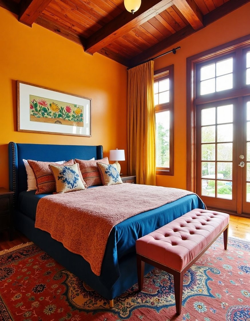best bedroom color combination ideas - Bohemian Bedroom: Terracotta, Mustard & Indigo Hues - Bohemian bedroom color ideas: terracotta, mustard yellow, and...