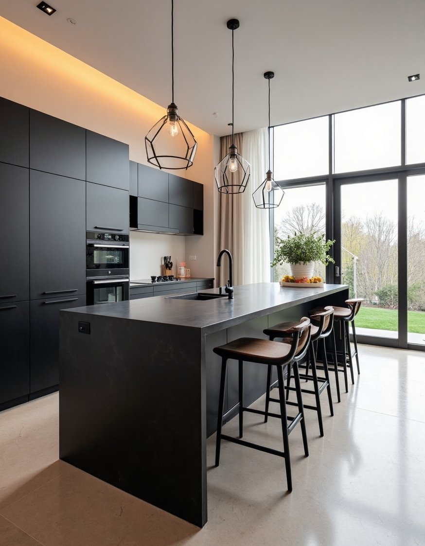 kitchen island ideas - Industrial Black Kitchen Island: Modern Design - Modern kitchen island with a black base and...