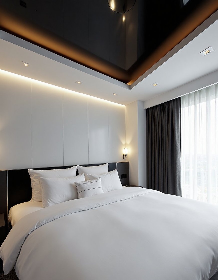 Innovative contemporary ceiling design - High-Gloss Black Lacquered Ceiling Design - Sleek, black lacquered ceilings: a dramatic look. I...