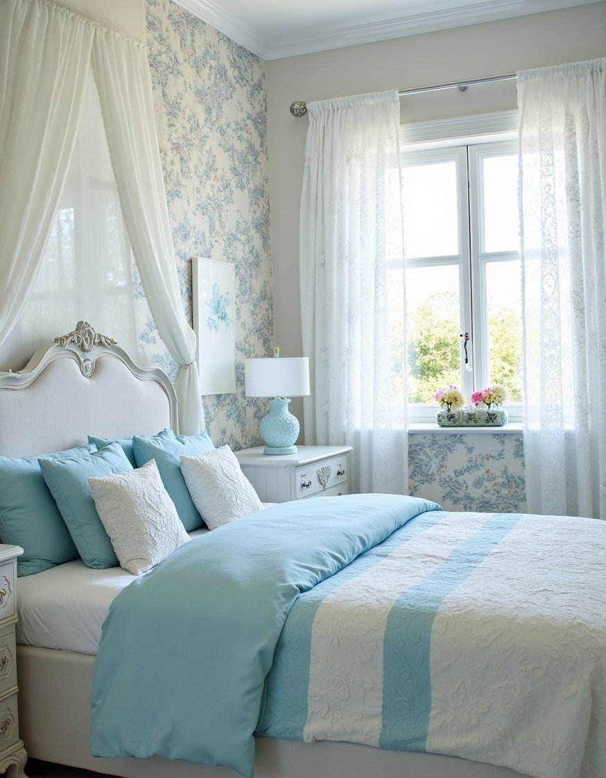 Blue and white girls bedroom - Shabby-Chic Blue & White Girls Bedroom Decor - Shabby chic girls' bedroom in blue and white....