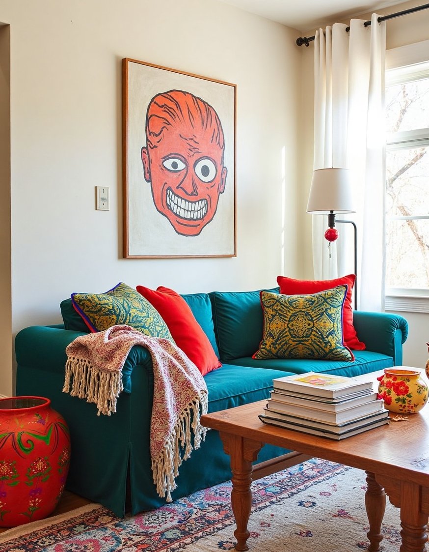 living room color combination ideas - Jewel-Toned Bohemian Living Room Color Scheme - Bohemian living room: Jewel tones create a vibrant...
