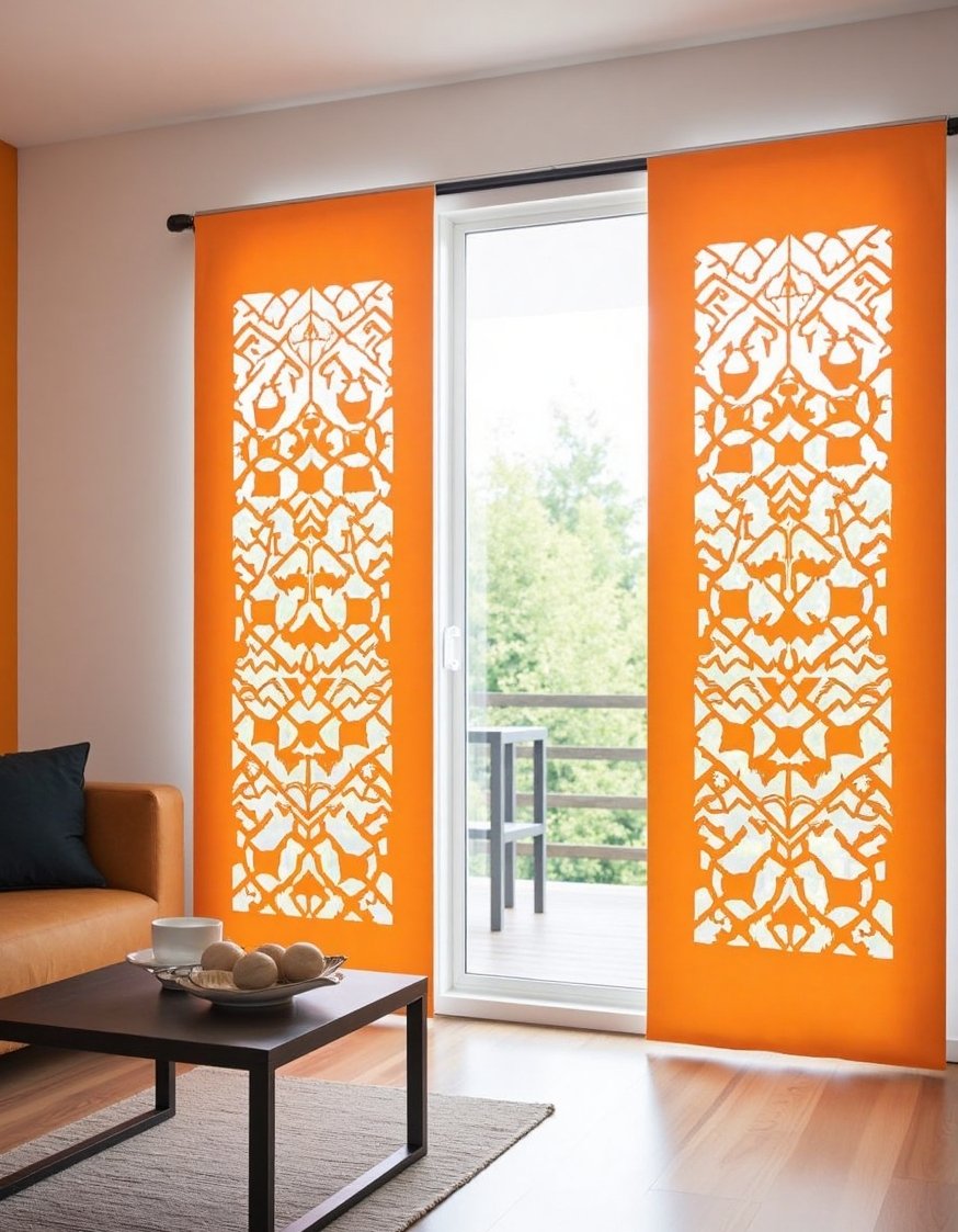 Curtains for Sliding Glass Doors - Geometric Orange & White Sliding Glass Door Curtains - These bold orange and white geometric curtains are...