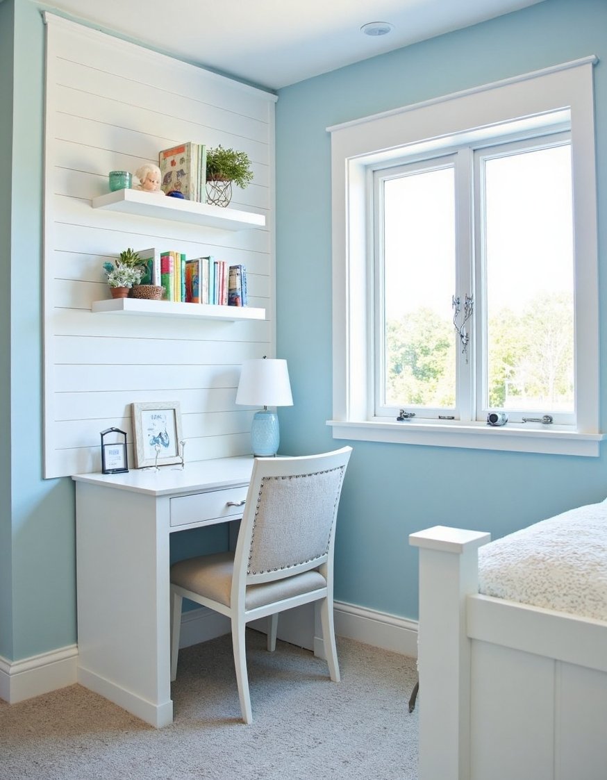 Blue and white girls bedroom - Sky Blue & White Preteen Girl's Room - This preteen's bedroom is bright and airy! Pale...