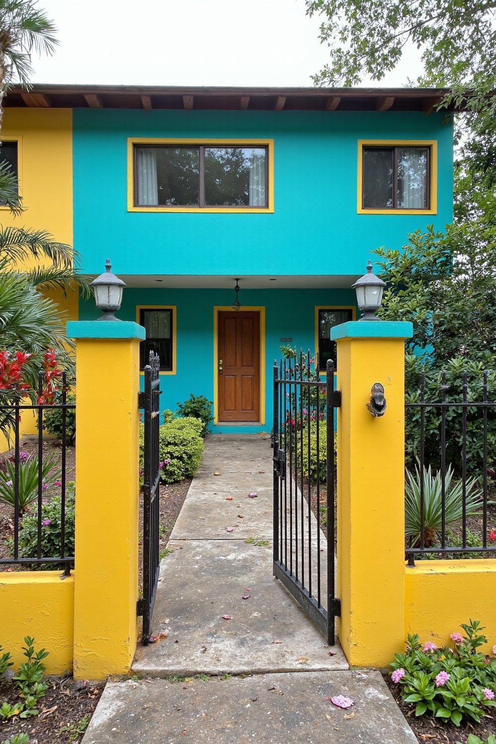 tropical house design ideas - Bright Tropical House Exterior & Vibrant Interior - Bright, happy colors! This tropical house exterior is...