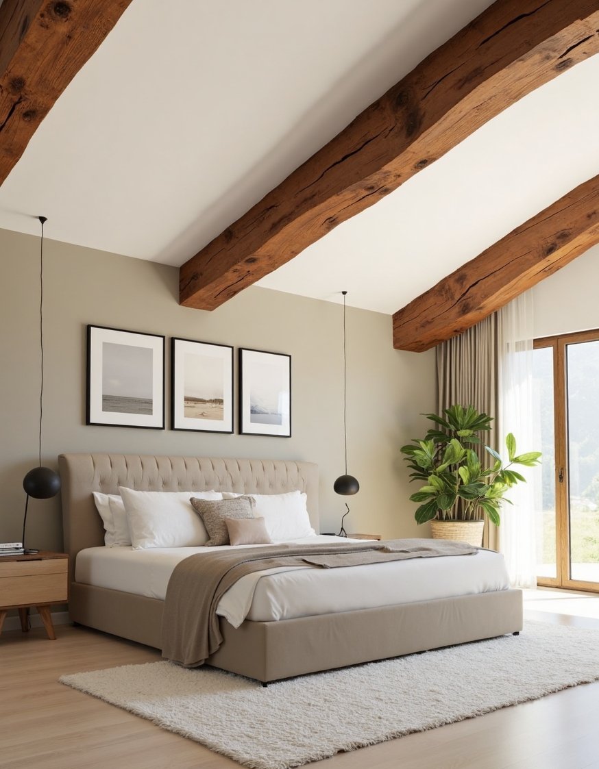 Innovative contemporary ceiling design - Rustic-Modern Ceiling: Plaster & Exposed Beams - Rustic-modern ceiling design. Exposed wooden beams and smooth...