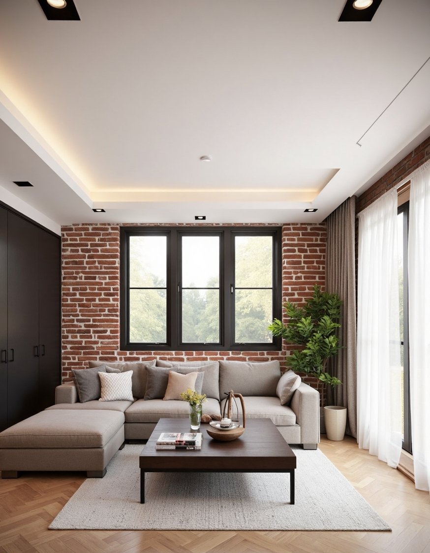 Innovative contemporary ceiling design - Rustic-Chic Loft: Exposed Brick & Plaster Ceiling - Exposed brick and plaster ceiling: a rustic-chic ceiling...